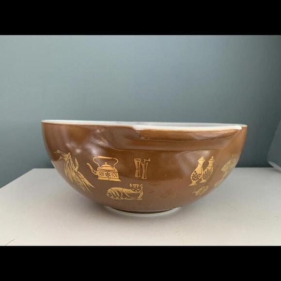 PYREX 444 Early American Cinderella Nesting Mixing Bowl 4 Qt Brown Gold Vintage - Picture 6 of 15